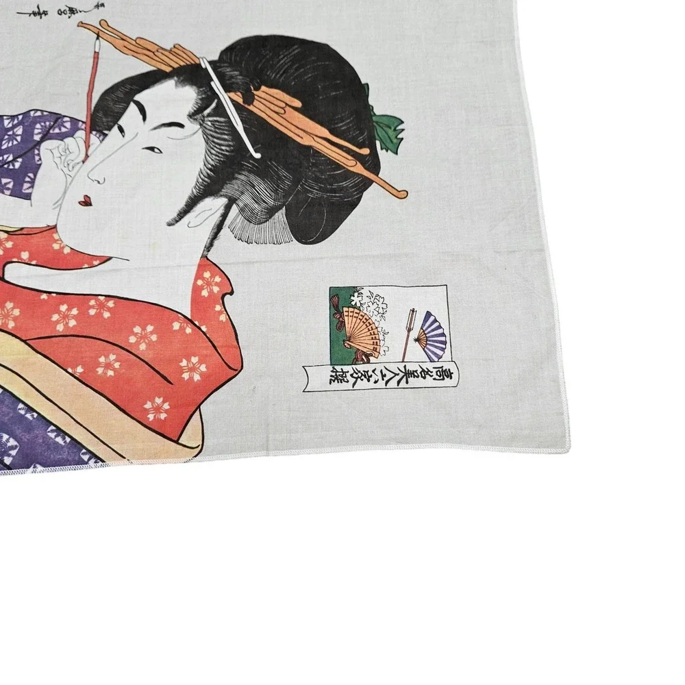 Japanese Geisha Handkerchief Pocket‎ Square Napkin Decor Edo Period Woodblock